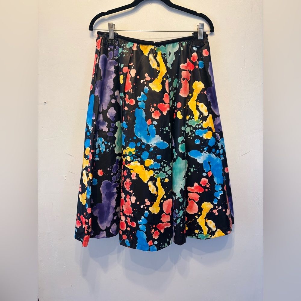 Gracia Faux Leather Multi-Colored Paint Splatter Skirt - Women Size L